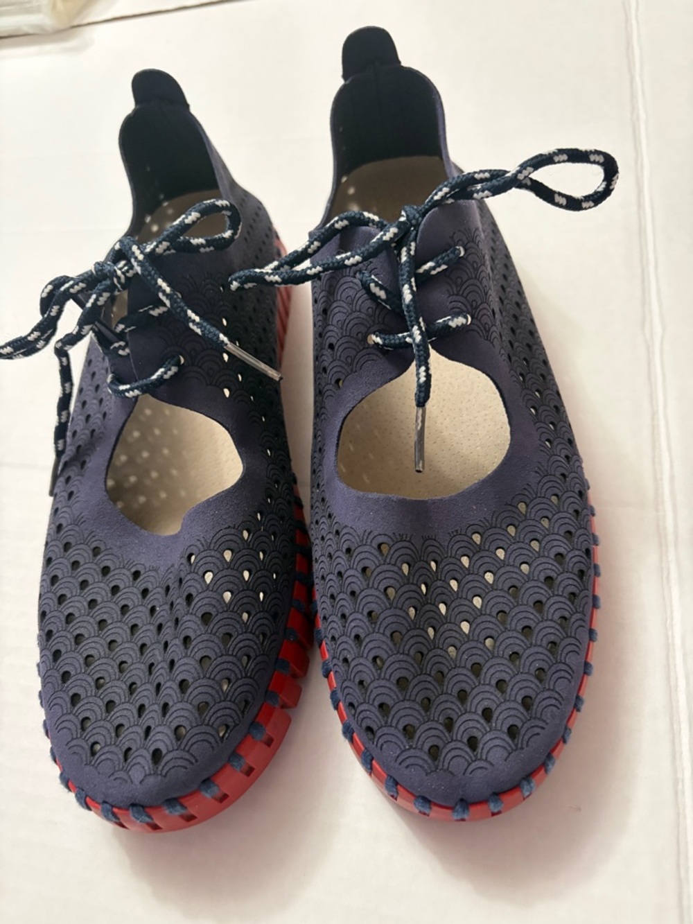 Ilse Jacobsen Tulip Tie Flats Navy Red Perforated Lace Up Comfort EU 39 US 8.5-9 - Picture 3 of 12